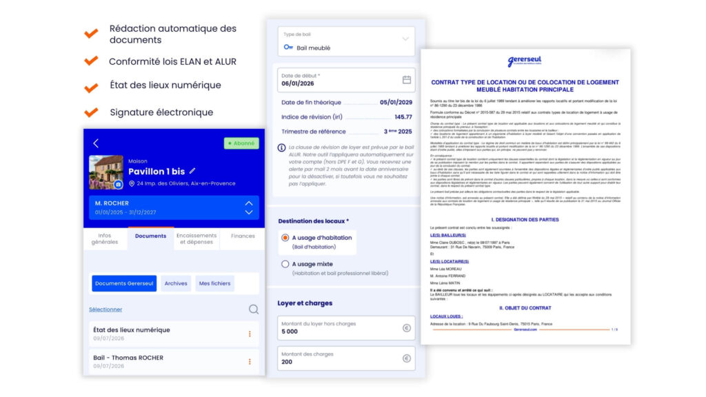 Gestion du bail et entrée location application Gererseul gestion locative