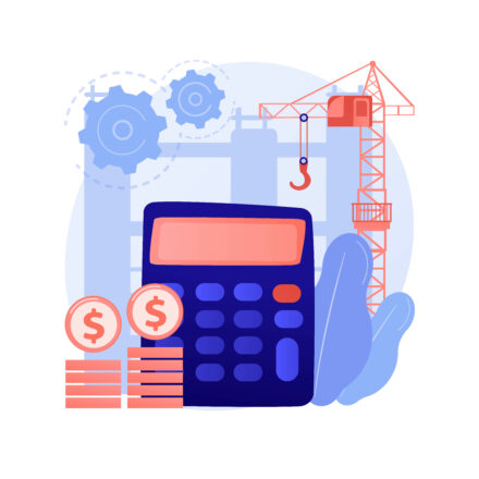 Construction costs abstract concept vector illustration. Project management, bank loan, real estate business, design project, building investment, contractor service, renovation abstract metaphor.